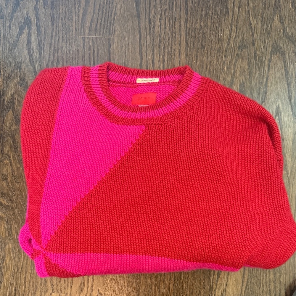 MOTHER Red and Pink Crew Neck Sweater